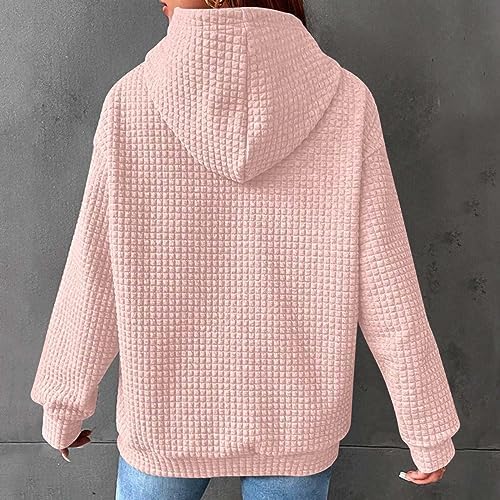 Waffle Pullover Hooded Sweatshirt for Women with Pocket - Image 6
