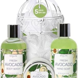Avocado Spa Gift Set: Body Wash, Soap, Cream & Sponge
