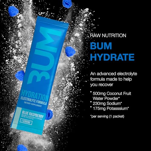 BUM Hydrate Electrolyte Powder Packets, Blue Raspberry, 20 Servings, Keto Free - Image 2
