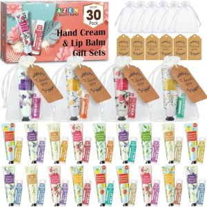 AZEN 30-Piece Hand Cream and Lip Balm Bridal Shower Favor Set with Bags