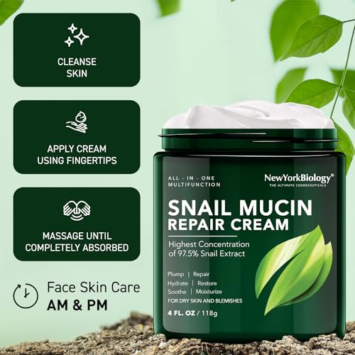 New York Biology Snail Mucin Face Cream 4 Fl Oz Hydrating Skin Moisturizer - Image 6