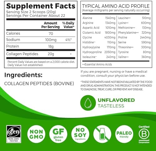 Orgain Hydrolyzed Collagen Peptides Powder, 20g, Unflavored, Grass Fed, 1lb - Image 2