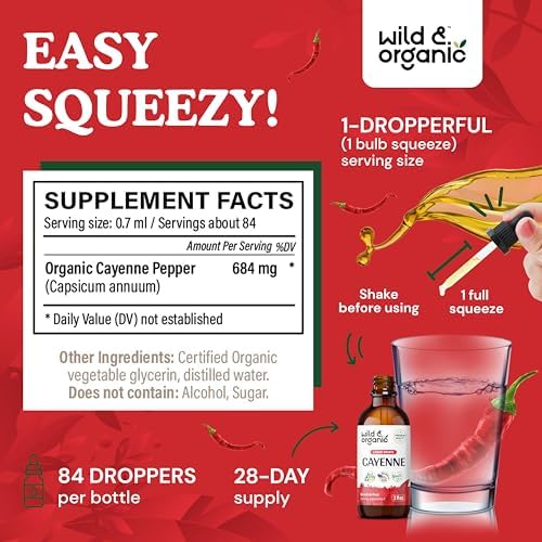 Cayenne Pepper Tincture Drops - Vegan, Alcohol-Free, Digestive Support - 2 fl oz - Image 3