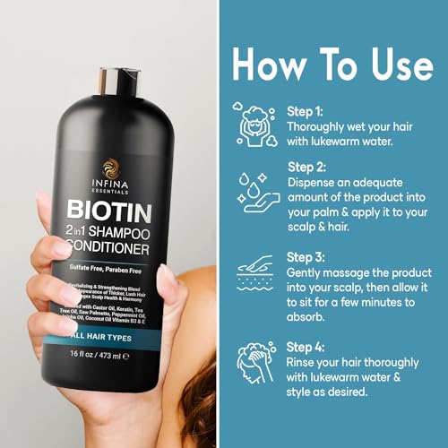 Biotin 2-in-1 Shampoo & Conditioner for Hair Thickening with Saw Palmetto, 16 oz - Image 4