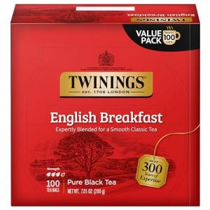 Twinings English Breakfast Caffeinated Black Tea, 100 Individually Wrapped Bags, Hot or Iced