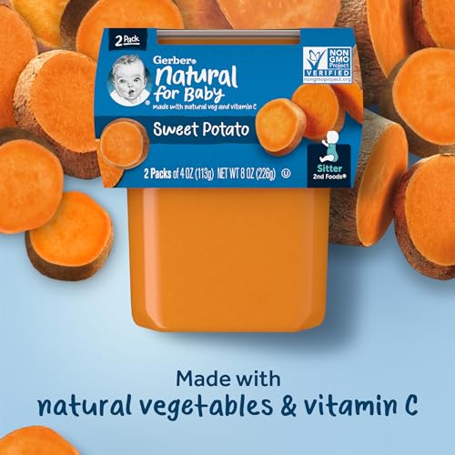 Gerber Sweet Potato Puree Non-GMO 4oz Tubs 2 Count Pack of 8 - Image 3