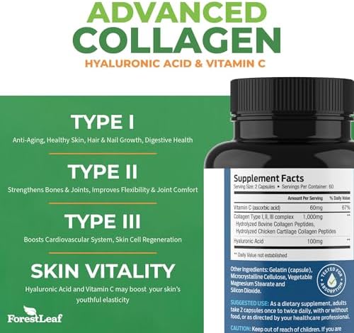 ForestLeaf Multi Collagen Pills with Hyaluronic Acid & Vitamin C, 240 Capsules - Image 2