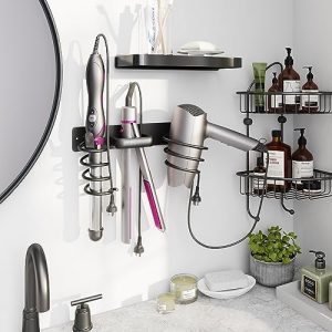 Hicorfe 3-in-1 Wall-Mounted Hair Tool Organizer (Black)