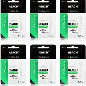 REACH Mint Waxed Dental Floss 6 Pack, Shred Resistant, PFAS-Free, 55yd