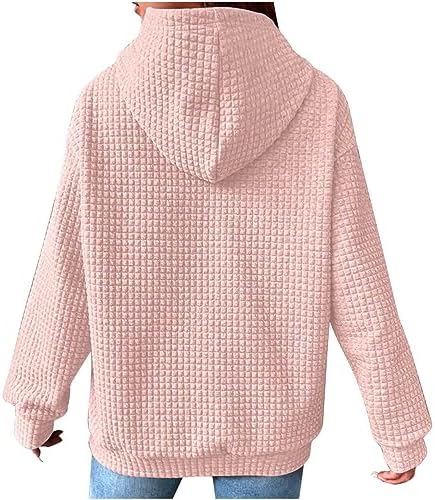 Waffle Pullover Hooded Sweatshirt for Women with Pocket - Image 7