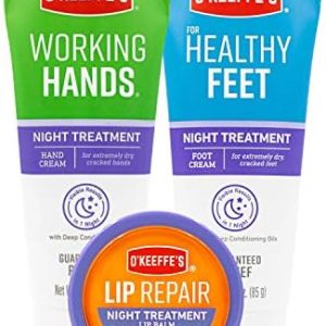 O'Keeffe's Night Treatment Combo: Hand Cream, Foot Cream, and Lip Balm