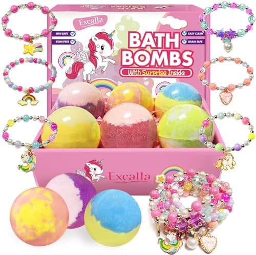 Unicorn Bath Bombs with Jewelry Surprise for Kids