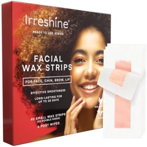 Facial Wax Strips Kit for Women - 40 Natural Vegan Strips & 6 Wipes