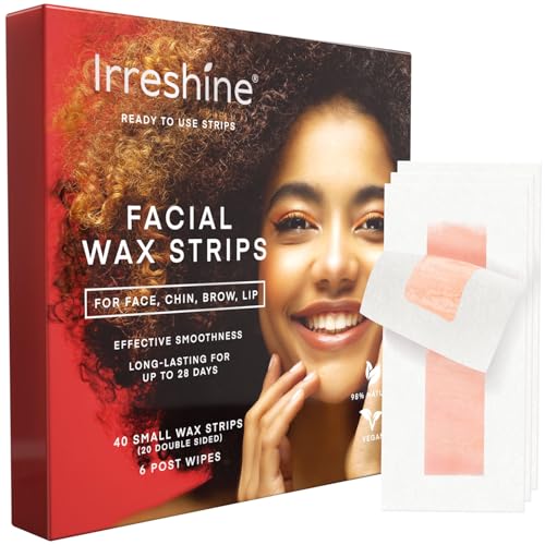 Facial Wax Strips Kit for Women - 40 Natural Vegan Strips & 6 Wipes