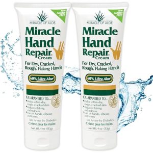 Miracle of Aloe Hand Repair Cream 4 oz - 60% Aloe Gel, Non-Greasy (2-Pack)