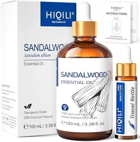 HIQILI 100ml Pure Sandalwood Essential Oil for Perfume, Diffuser, Soap Making