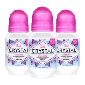 CRYSTAL Unscented Vegan Mineral Roll-On Deodorant 2.25 oz Pack of 3