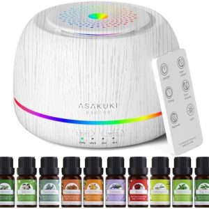 ASAKUKI 300ml Ultrasonic Diffuser & 10 Essential Oils Set - White Wood
