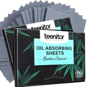Teenitor Large Bamboo Charcoal Oil Blotting Papers for Oily Skin 3.93x2.75 Inch 200 Count
