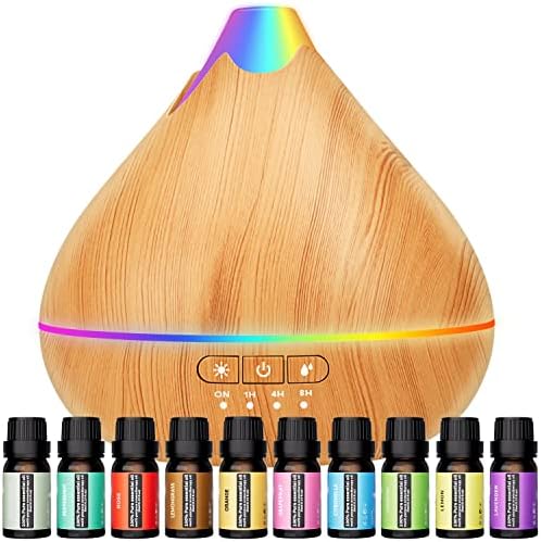 550ml Essential Oil Diffuser Gift Set with 10 Oils & 15 Lights (Yellow)