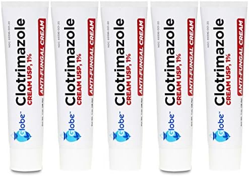 Globe Clotrimazole 1% Cream (5 Pack, 1 oz) for Athlete's Foot, Jock Itch, Ringworm