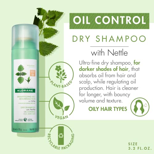 Klorane Nettle Dry Shampoo for Brunettes, Oily Hair, Paraben & Sulfate-Free - Image 2