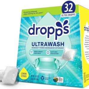 Dropps UltraWash Lemon Dishwasher Pods (32 Tabs) ? Biobased, No Rinse Needed