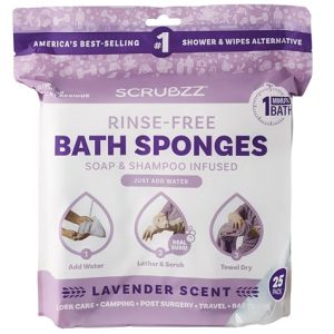 Scrubzz Lavender No Rinse Bath Wipes 25 Count Single Use Shower Towels