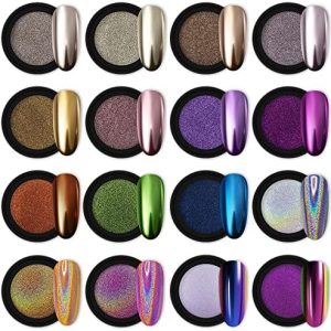 Artdone 16 Jars Metallic Nail Art Glitter Holographic Pigment Powder 1g Each