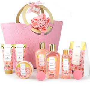 Spa Luxetique 10-Piece Rose Scented Bath Gift Set with Tote Bag for Women
