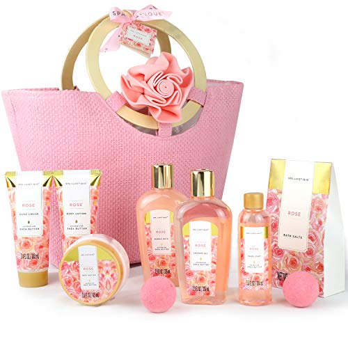 Spa Luxetique 10-Piece Rose Scented Bath Gift Set with Tote Bag for Women