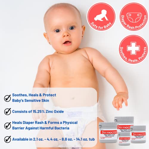 DERMOCREM Diaper Rash Cream 4.4 oz Jar Soothes and Heals with Zinc Oxide - Image 2