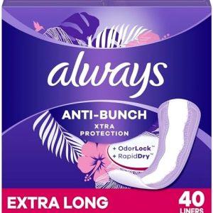Always Extra Long Unscented Daily Liners, Anti-Bunch, 40 Count