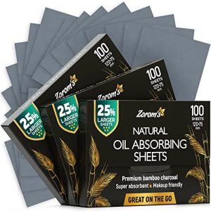 Bamboo Charcoal Oil Blotting Sheets - 3 Pack, 300 Makeup-Friendly, 25% Larger