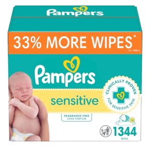 Pampers Sensitive Water-Based Baby Wipes, Hypoallergenic, Unscented, 16 Packs (1344 Wipes)