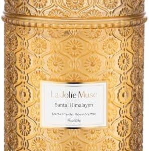 LA JOLIE MUSE Large Sandalwood Candle, Long Burning Glass Jar Gift for All