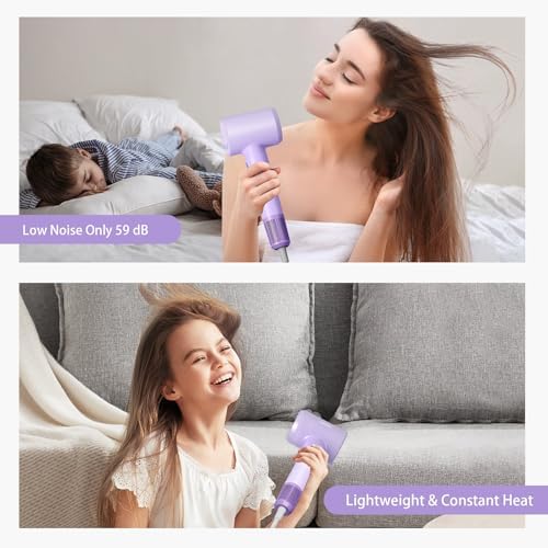 Professional 1800W High-Speed Ionic Hair Dryer 12000 RPM with Diffuser Magnetic Nozzles Purple - Image 6