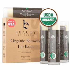 USDA Organic Peppermint Lip Balm 4-Pack - Natural, USA Made, Ideal Stocking Stuffers
