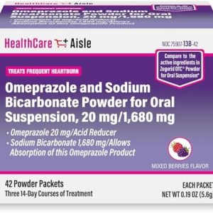 Omeprazole & Sodium Bicarbonate Powder, 20mg/1680mg - 42 Packets for Heartburn Relief