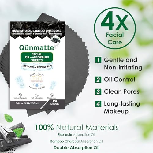 Bamboo Charcoal Oil Blotting Sheets for Oily Skin, Travel Size, 100 Count - Image 2