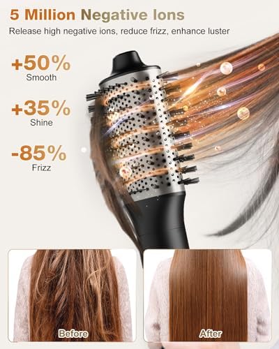 7MAGIC 6-in-1 Ionic Hair Dryer Brush, 1200W, Silver - Image 5