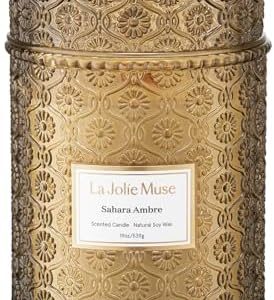 LA JOLIE MUSE 19oz Amber Candle, Wood Wick, Long Burning Scented Gift for All
