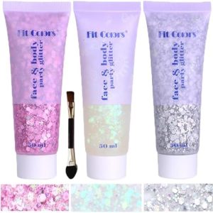 Chunky Pink White Silver Glitter Gel 150ml for Face and Body Sparkles