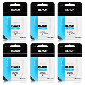 REACH Waxed Dental Floss 6 Pack, Unflavored, Shred Resistant, PFAS-Free, 55yd
