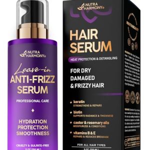 Weightless Anti-Frizz Hair Serum with Keratin & Biotin - 5 Oz, Heat Protection