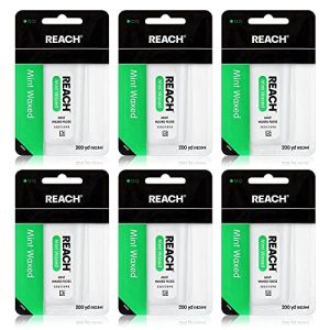 REACH Mint Waxed Dental Floss 6-Pack, 200 yds, Shred Resistant, PFAS-Free