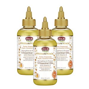 African Pride Moisture Miracle 5 Oils - Castor, Grapeseed, Argan, Coconut & Olive, 4 oz (3 Pack)