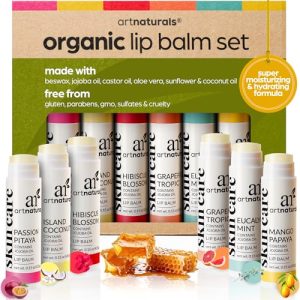 ArtNaturals Organic Beeswax Lip Balm Trio Set Aloe Coconut Jojoba Flavors 3 Pack