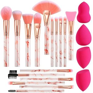 DUAIU 16 Piece Marble Makeup Brush Set with Sponges and Tools