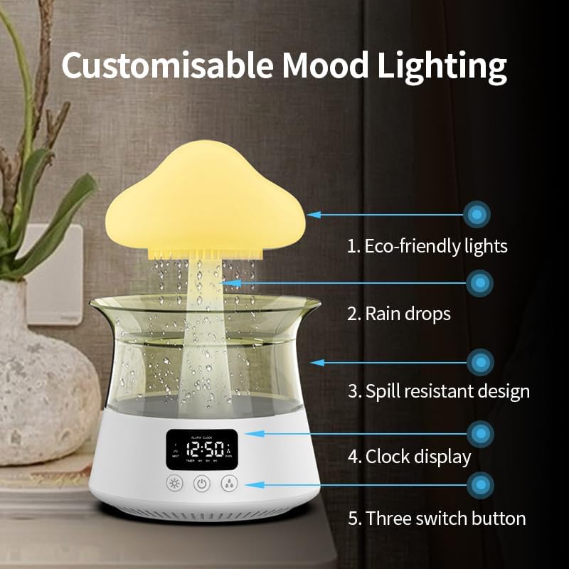 White Rain Cloud Humidifier Diffuser with Gentle Alarm Clock, 300ml - Image 3